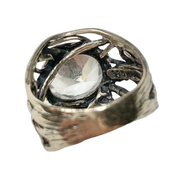 RARE Sterling Silver 925 Woven Branch Nest & Crystal CZ Boho Cocktail Ring 7 - Picture 11 of 14